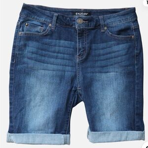 ENJEAN Denim Co Dark Wash Cuffed Stretch Shorts Womens Size L